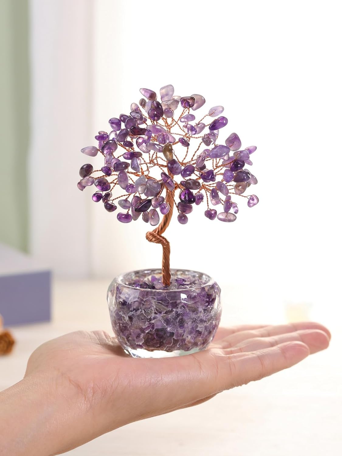 Top Plaza Healing Crystals Amethyst Crystal Tree with Glass Base Handmade Natural Gemstone Life Tree Mini Bonsai Money Trees Good Luck Home Office Desk Decor - Image 4