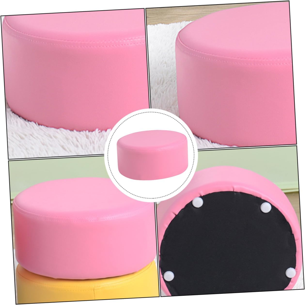 ’s Pu Leather Round Stool, Anti-Slip Lightweight Footstool, Pink 28×28×13cm, Small Seat for Step and Shoe Changing in Home Or Bathroom