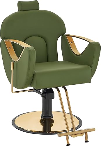 BarberPub Silla de peluquero clásica de lujo Bomba hidráulica Recline Beauty Spa Styling Salon para equipo de estilista 9578 (verde)