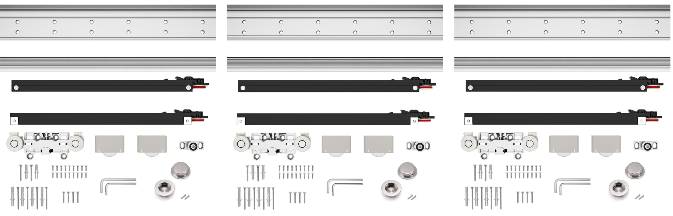 Premium Soft-Close Prime Concealed Ghost Door Hardware Kit with Hidden Supreme Magic Sliding Track Kit and Flush Pulls for 31-40 inch Doors Soft Close Heavy Duty Sliding Hardware (3 Pack)