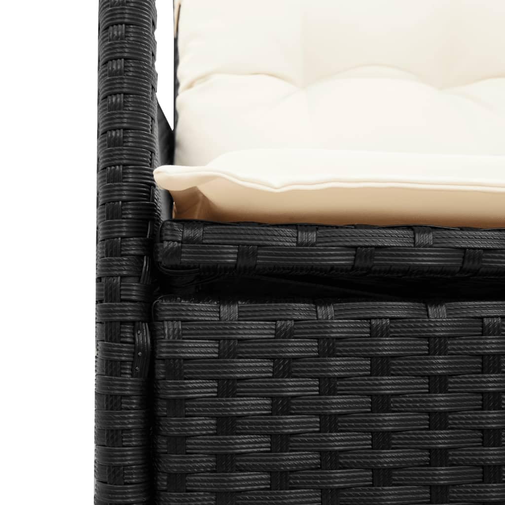 9-częściowy zestaw mebli ogrodowych z polirattanu, czarny, z 8 poduszkami, 6 leżakami, 2 podnóżkami, stół ogrodowy 190 x 90 x 75 cm, sofa do użytku na zewnątrz do ogrodu, wypoczynku i na