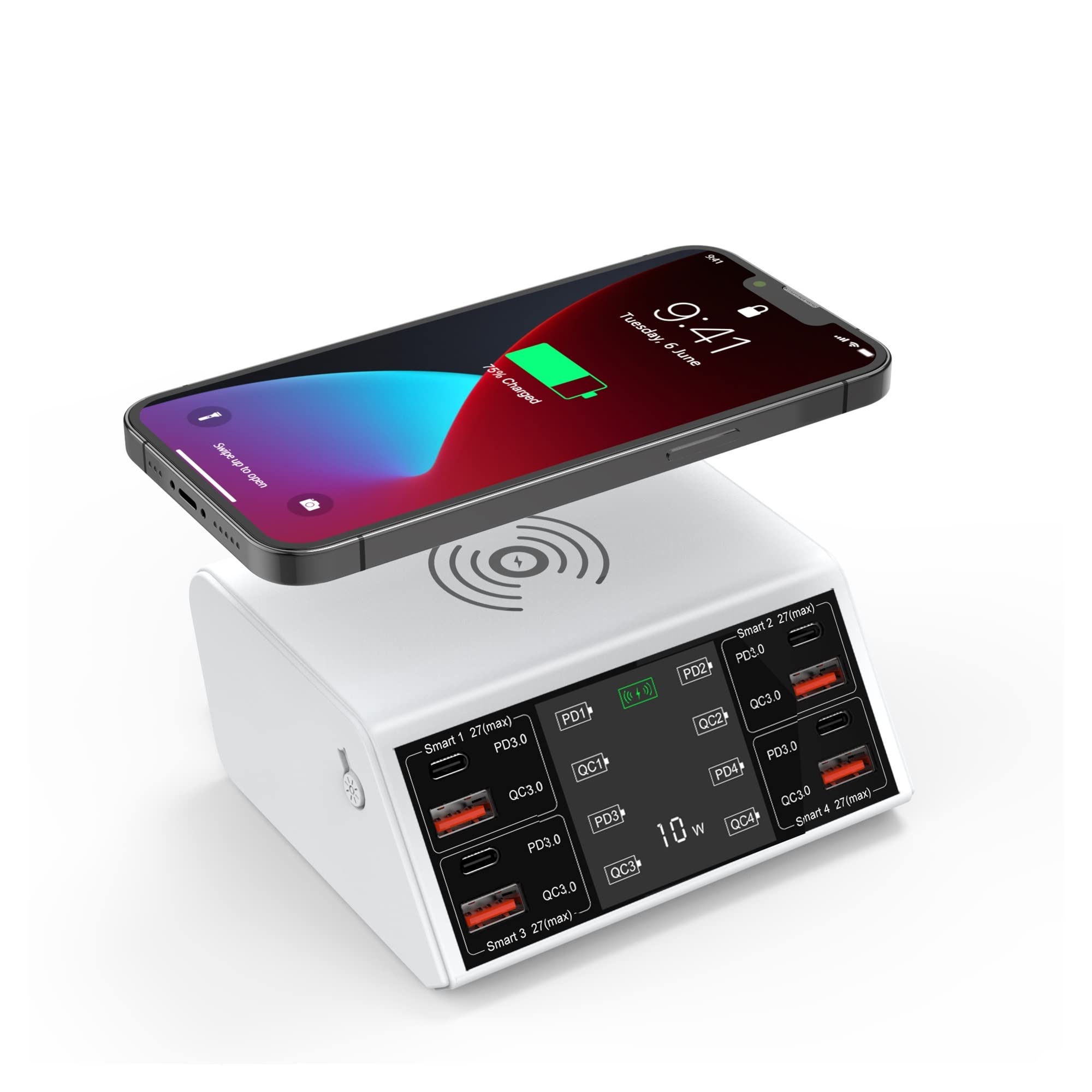 Stacja ładująca USB, Ładowarka USB PD QC3.0 USB C 100W 8-portowa szybka ładowarka do telefonu bezprzewodowa ładowarka qi stacja ładująca do organizera do wielu urządzeń Do smartfonów, tabletów i nie t
