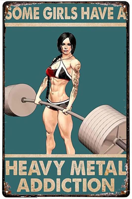 12"x8" Weightlifting Girl Gym Poster Some Girls Have A Heavy Metal Addiction Motivational Sign for Gym Workout Sign for Home Gym Fitness Sign Workout Room Decor Inspirational Posters Gym Wall Art