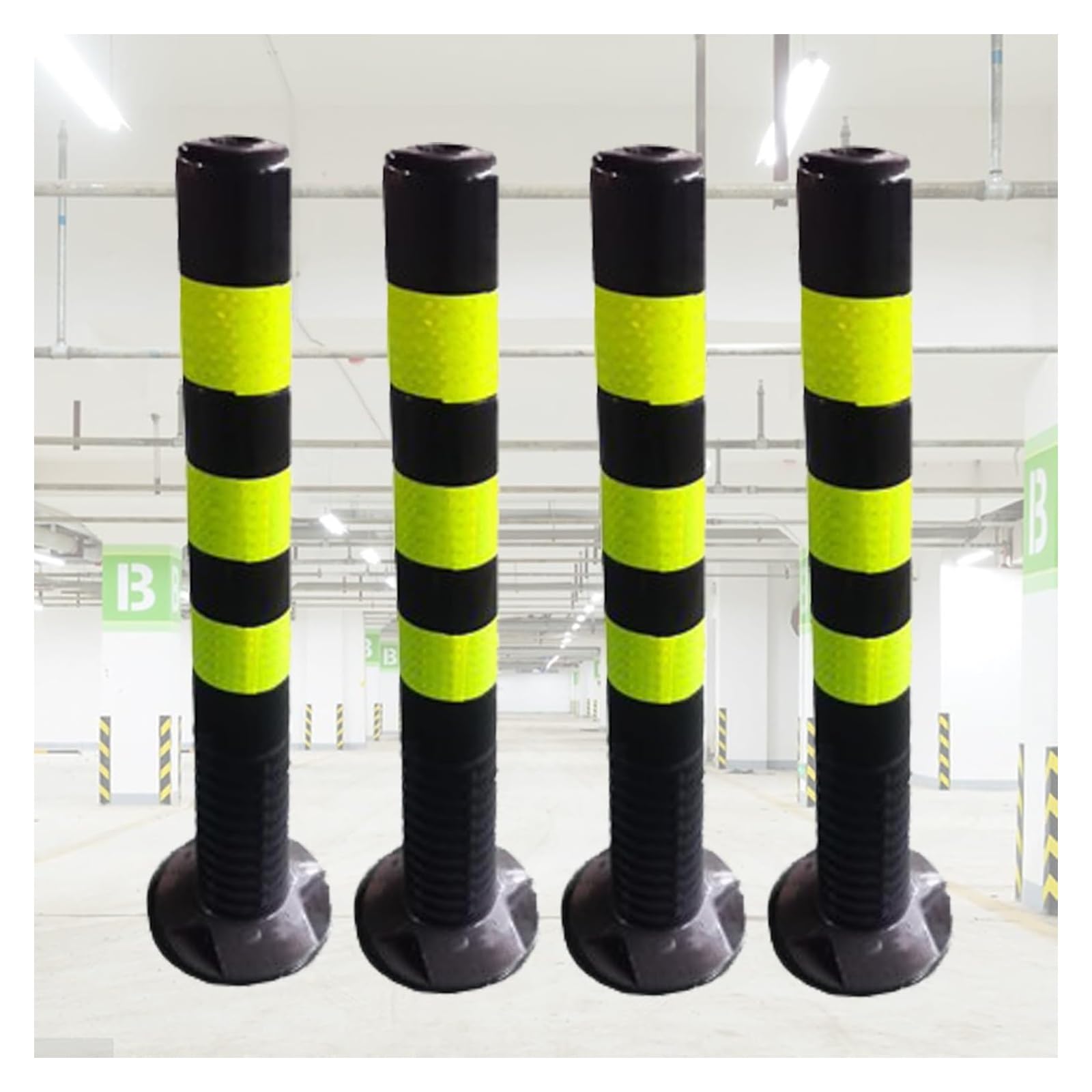 CWCQGH Safety Bollard Flexible Parking Space Blocker, Driveway Road Garage Lot Warning Barrier Cones (Black and Yellow 76cm (30in) H)