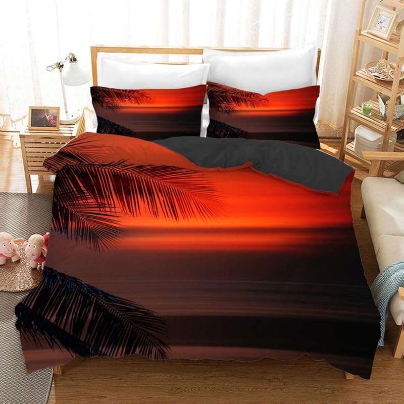 Parure de lit 240 x 260 cm paysages orangés en microfibre avec 2 taies