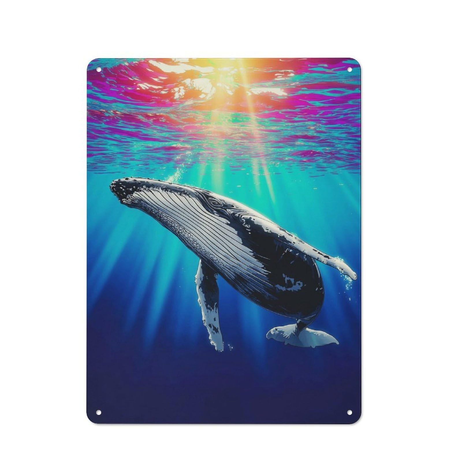Junmoney Whale Swimming Underwater-2 Decorative Tin Sign With Design 40X30cm, Farmhouse Cottage Wall Art For Farmhouse Kitchen, Pantry Or Dining Area