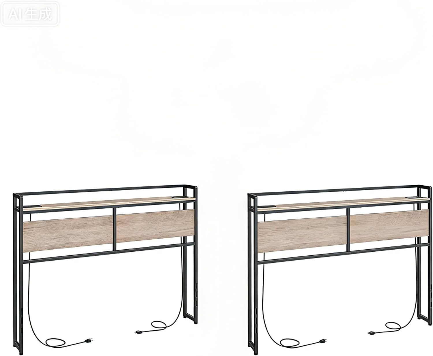 HOOBRO Queen Size Headboard and Full Headboard with Charging Station Bundle, Adjustable Height, Storage Rack, Greige and Black