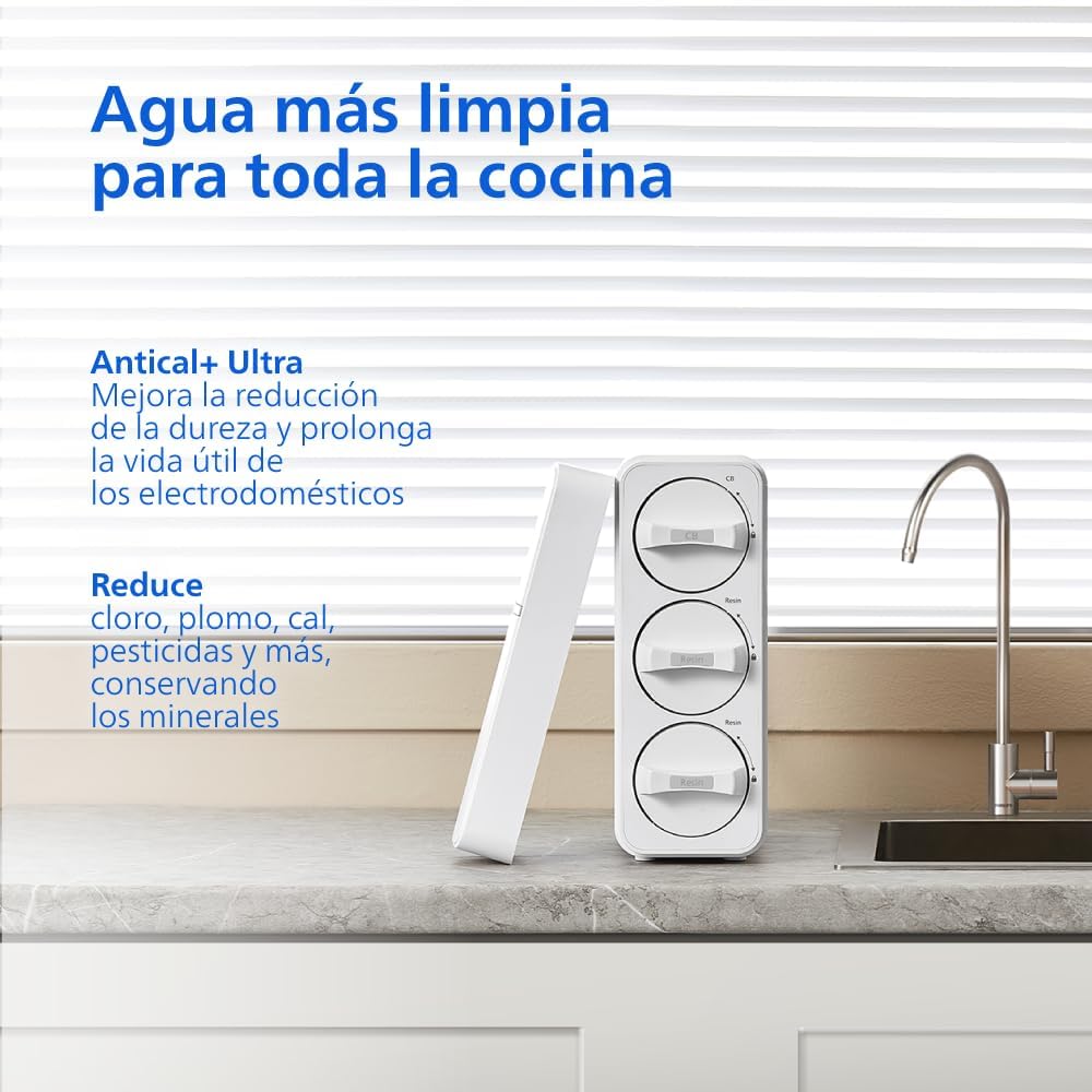 Sistema Philips de MICROFILTRACIÓN, mejor sabor del agua, filtro de larga duración, diseño compacto y fácil instalación