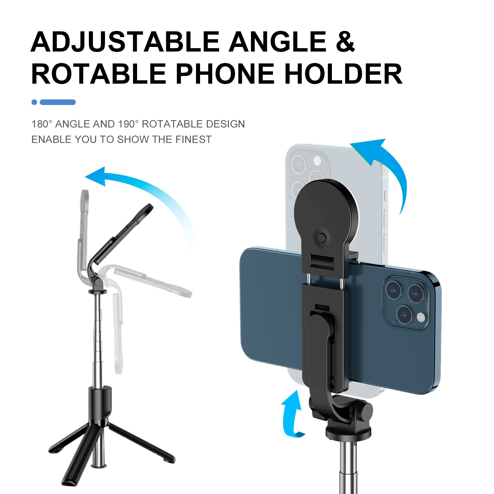 GRIFEMA Palo para selfies GB1003-1, palo para selfies extensible con luz de relleno, soporte Bluetooth inalámbrico desmontable, compatible con iPhone, Sumsung Galaxy, Huawei y más