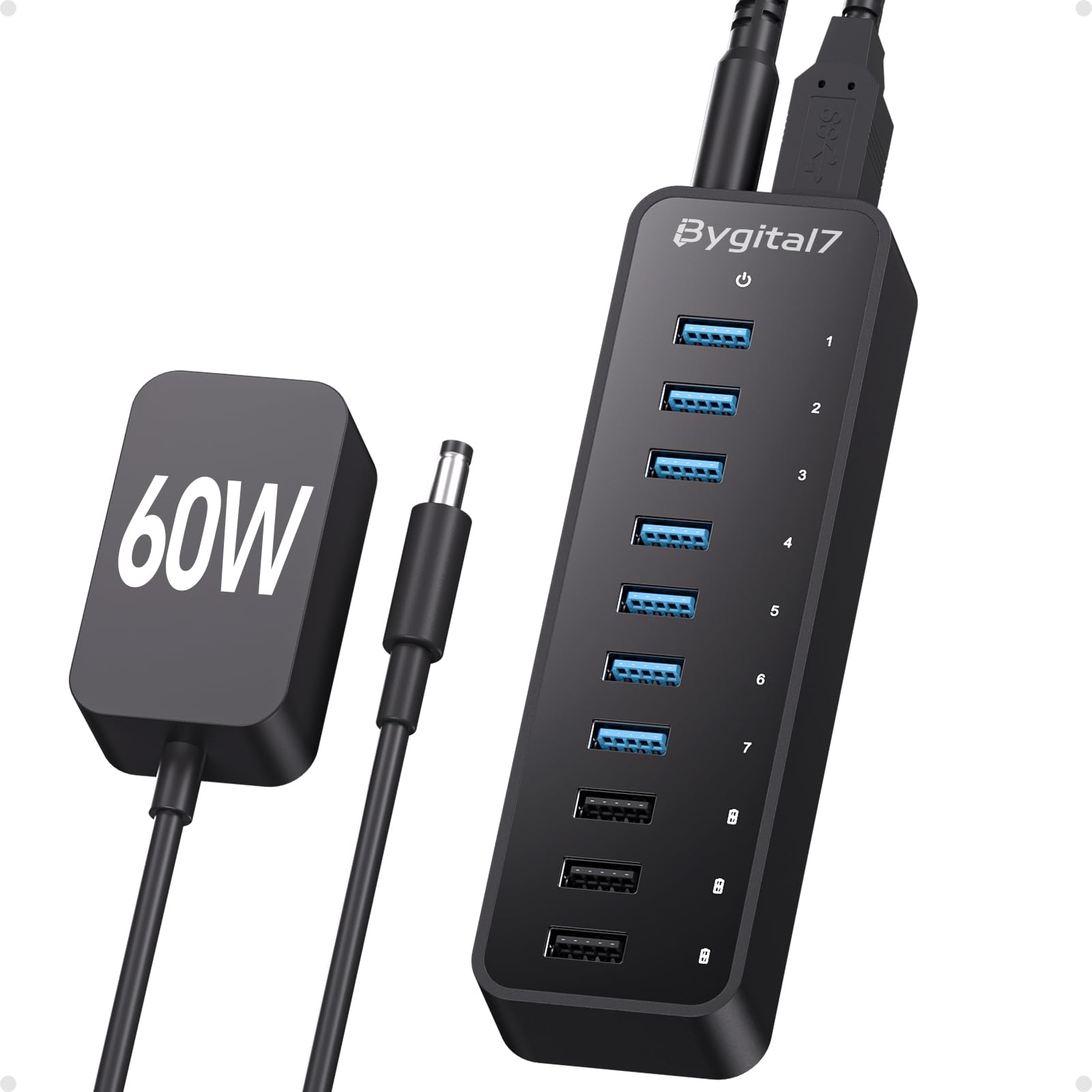 Powered USB Hub, 10 Ports USB A 3.0 5Gbps Data Hub, with 7 USB-3.0 Ports, 3 PowerIQ Charging Ports, 60W Power Adapter for Laptop and More-image-49