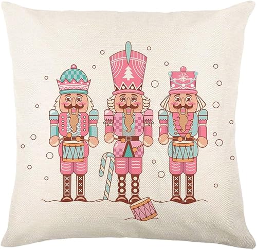 Miniatura 8 de EUBUY Juego de 4 fundas de almohada rosas de Navidad de 18 x 18 pulgadas, fundas de almohada cuadradas de lino, fundas de almohada decorativas de