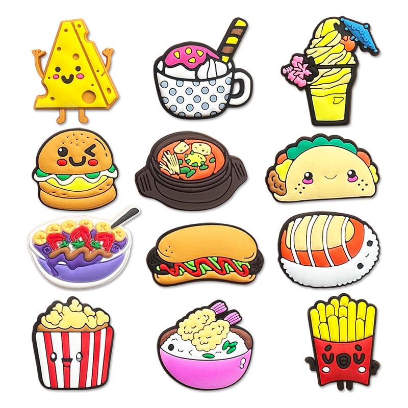 lovinglove Food Shoe Charms, Cute Shoe Decoration Charms Boy Gilrs, Unisex Charms Accessories for Clog Bracelet Wristband Party Favor Gifts (Food 12 Pcs)