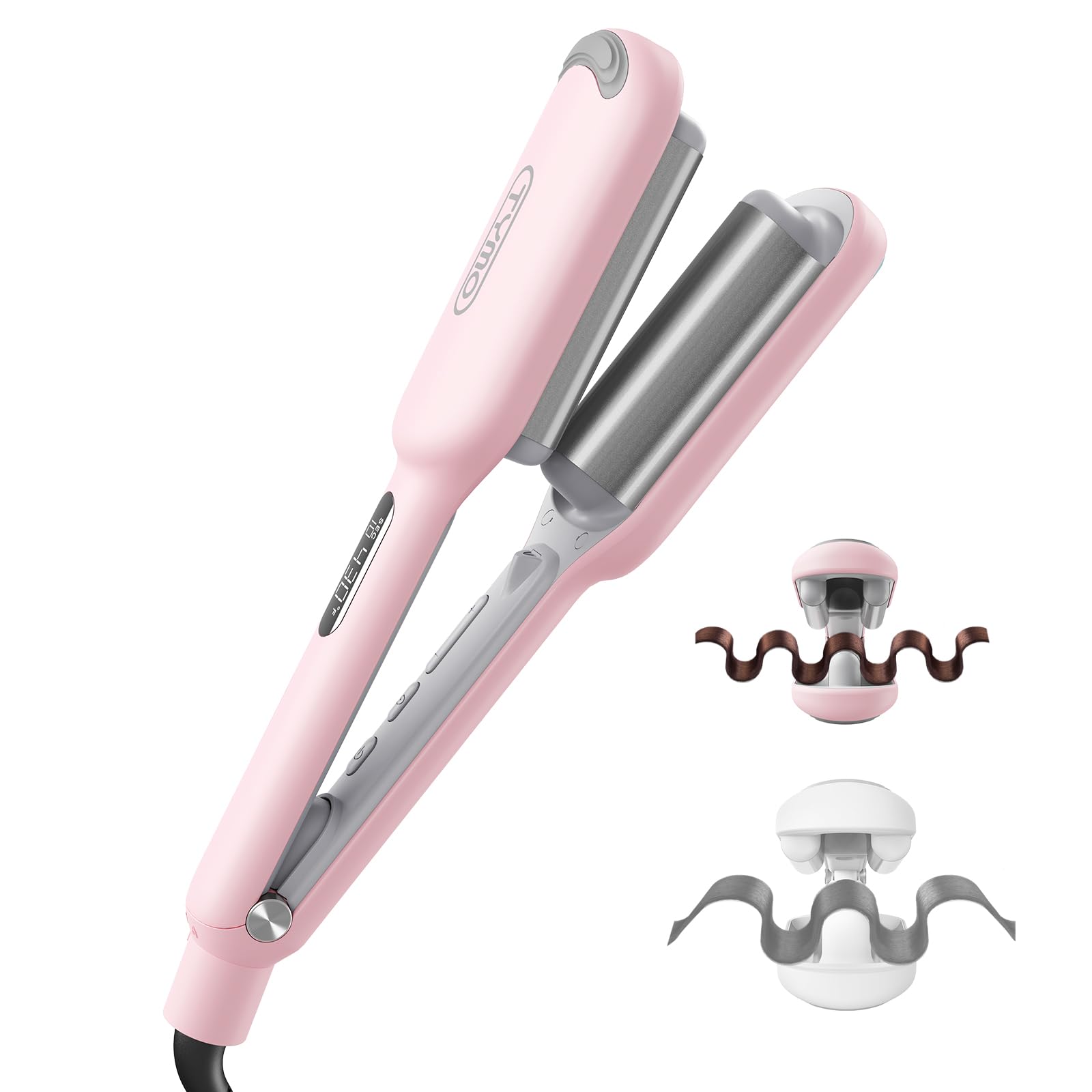 TYMO ROVY Hair Waver Crimper - Hair Curler, Deep Waver Curling Iron, Ionic Curling Wand with Ceramic Tourmaline Barrel for Women, Anti-Scald, Quick & Easy, Dual Voltage, Pink 25mm