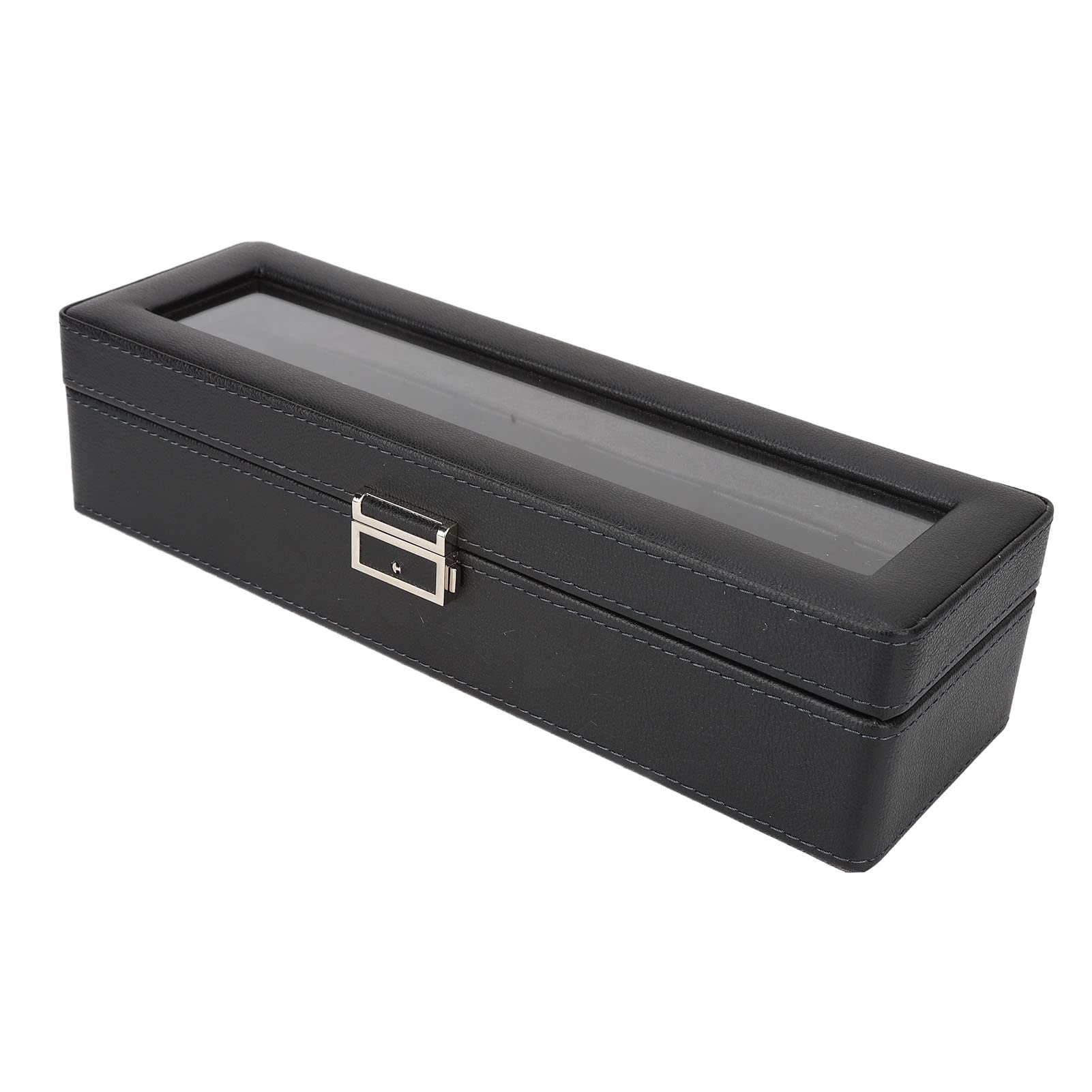 Uhrenbox mit 6 Fächern und Glasdeckel, einlagiges Schmuckaufbewahrungsgehäuse für Uhren, transparente Display-Box mit PU-Leder-Oberfläche für Wohndekor und Reisen