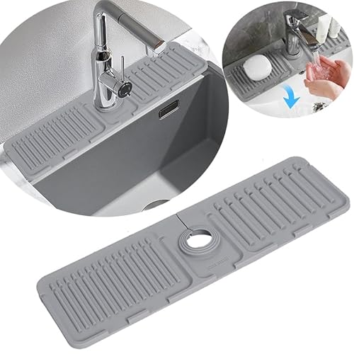 2024 New Upgrade Tap Mat for Kitchen Sink,2 in 1 Absorbent Silicone Mat,Faucet Mat for Kitchen Sink,Kitchen Sink Splash Guard,Kitchen Sink Mat,Silicone Tap Mat for Kitchen Bathroom Counters (1 PC)