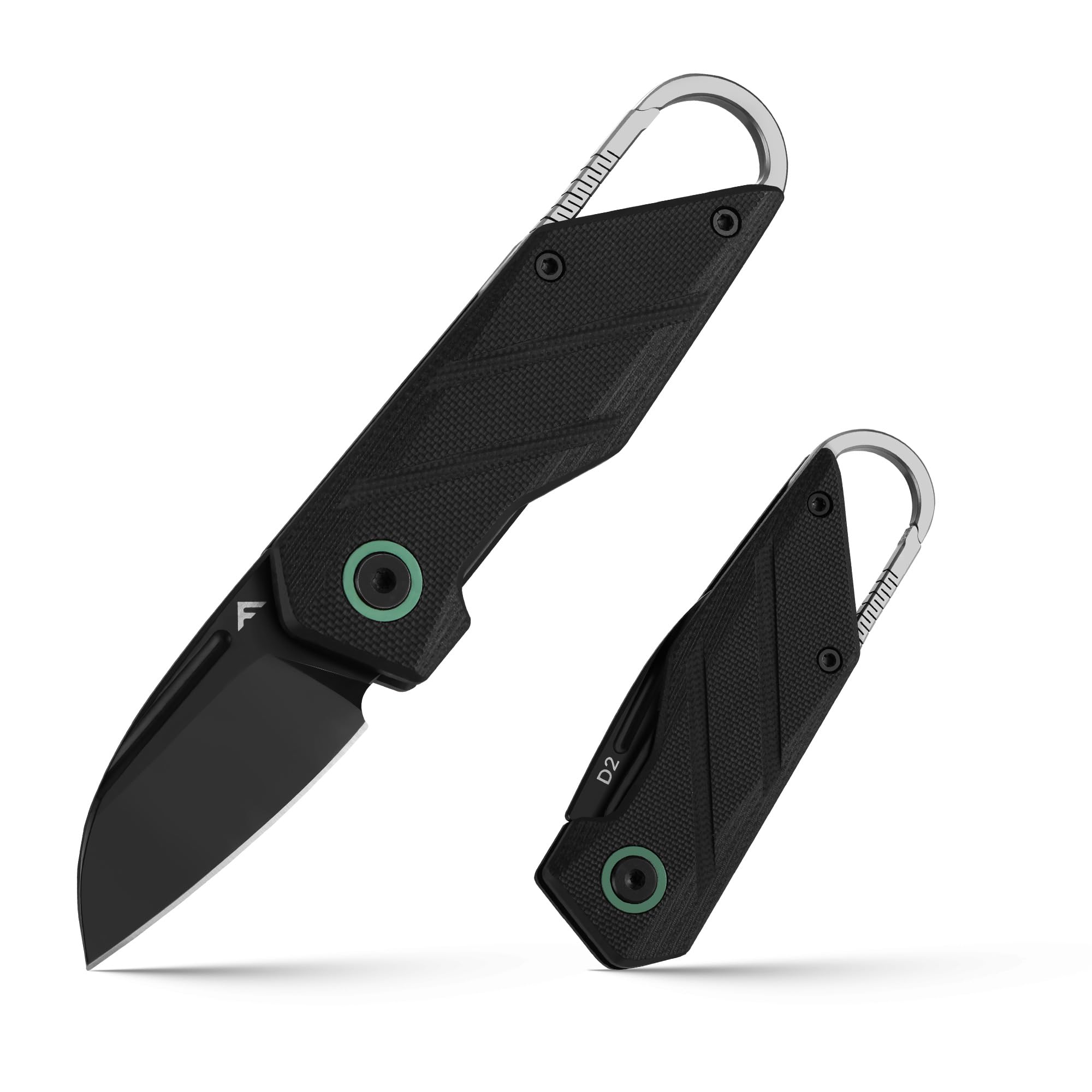 FLISSA Mini Folding Pocket Knife with Titanium Alloy Carabiner Clip and 2" D2 Blade, Compact EDC Knife with G10 Handle and Liner Lock, Small Folding