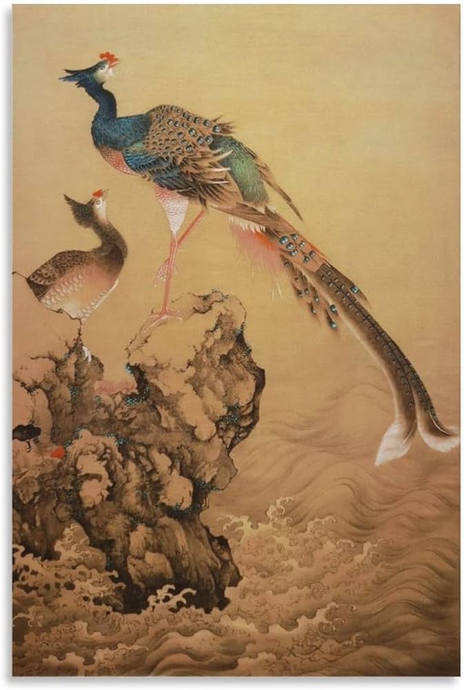 Amazon.co.jp: 伊藤若冲 绘画（孔雀 鳳凰 図）ポスター アートパネル