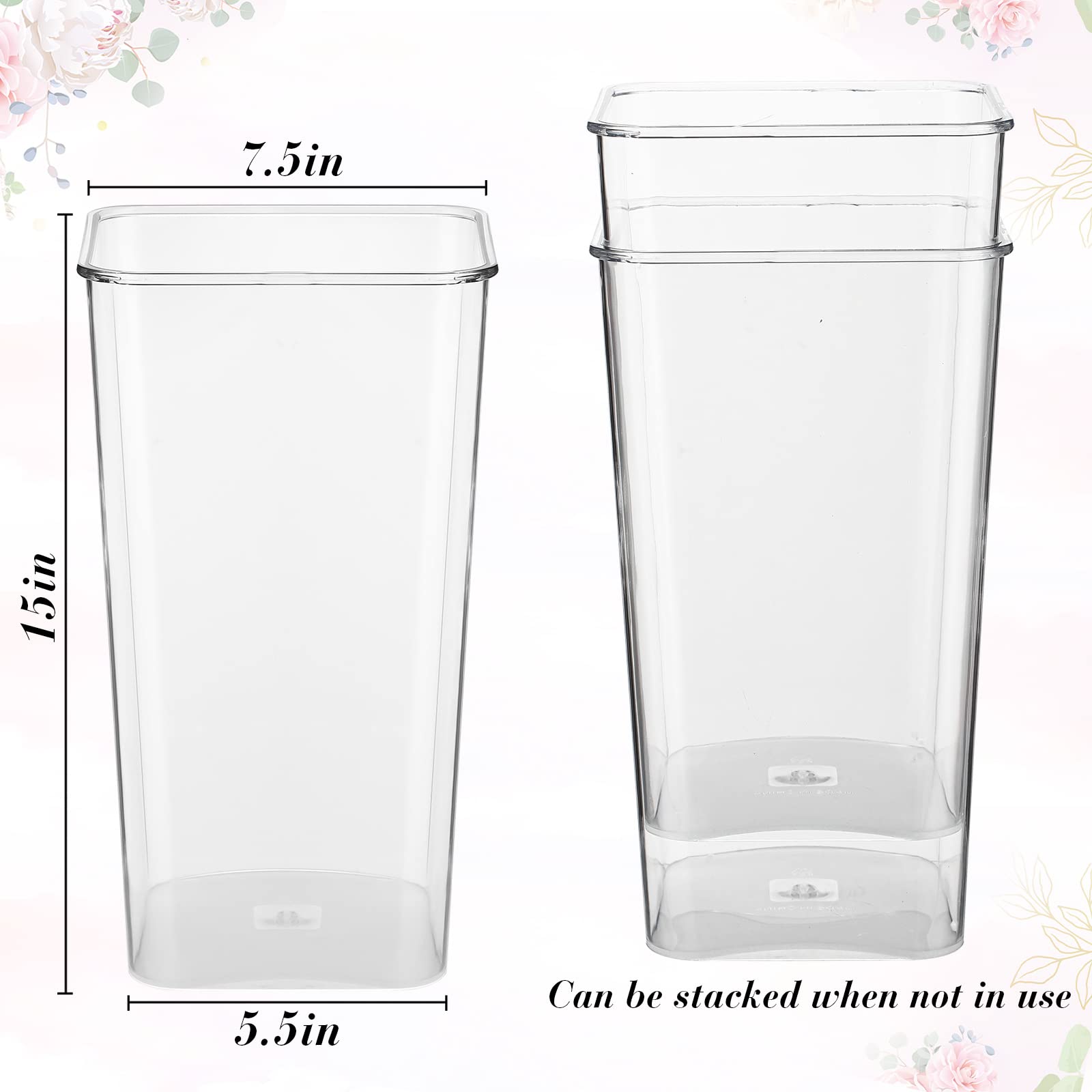 6 Pieces Plastic Vase Acrylic Flower Vase Square Tapered Flowers Vase Tall Plastic Vase Clear Vases Centerpieces for Table Wedding Home Kitchen Florist Arrangements (7 x 15 Inch)