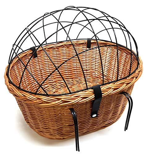 XXL Fahrradkorb Hundekorb für Lenker Weide oval mit Gitter 56 x 44 cm (N-S) + Kissen