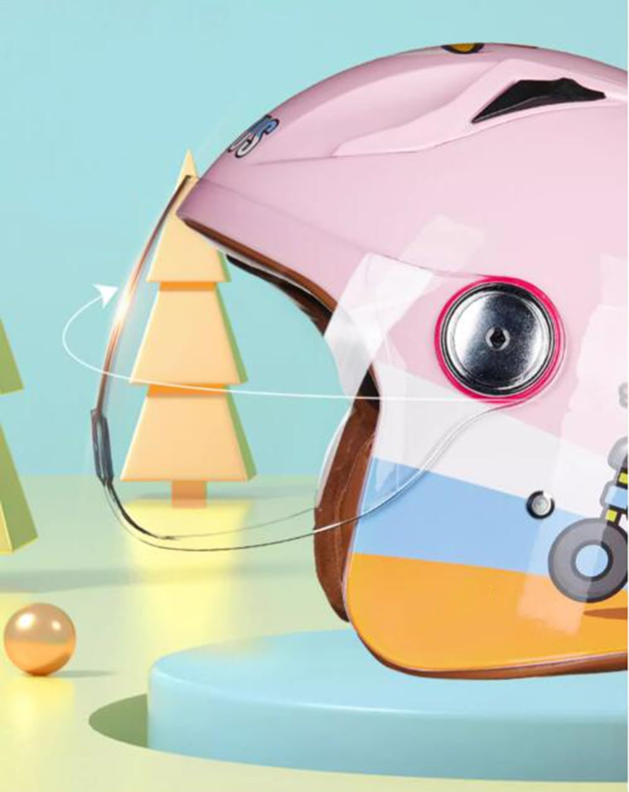 Casco De Motocicleta para Niños, Casco Abierto 3/4 De Moda De Dibujos Animados con Visera, Medio Casco Eléctrico para Niños Y Niñas D,52-56CM