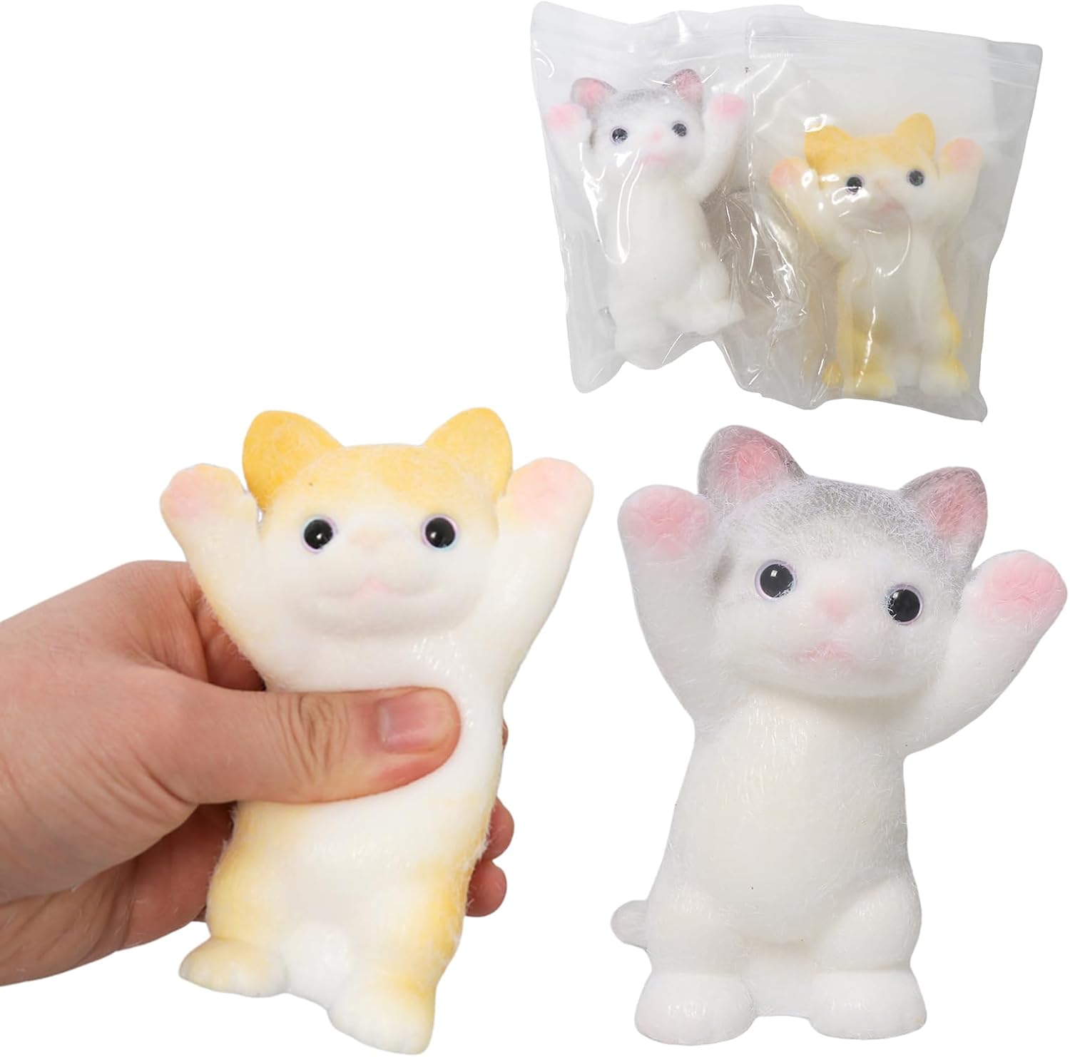 2pcs Small Squishy Cat Toy, Cute Cat Squeeze Toys for Stress Relief, Cat Shaped Squishy Toys,Cat Toy pet Simulation Cut cat Pinch Toy(2pcs Small cat)