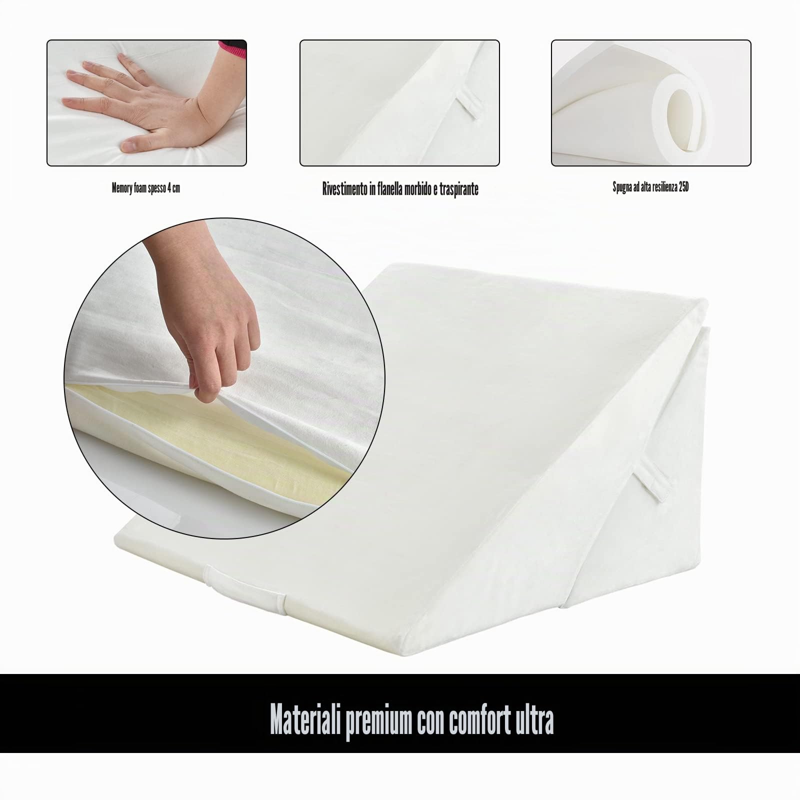 LIFEZEAL Cuscino Antireflusso Adulti, Cuscino con zeppa Con Rivestimento Rimovibile, Cuscino a Cuneo in Memory Foam, per Letto, Sedia, Auto, Divano, Bianco