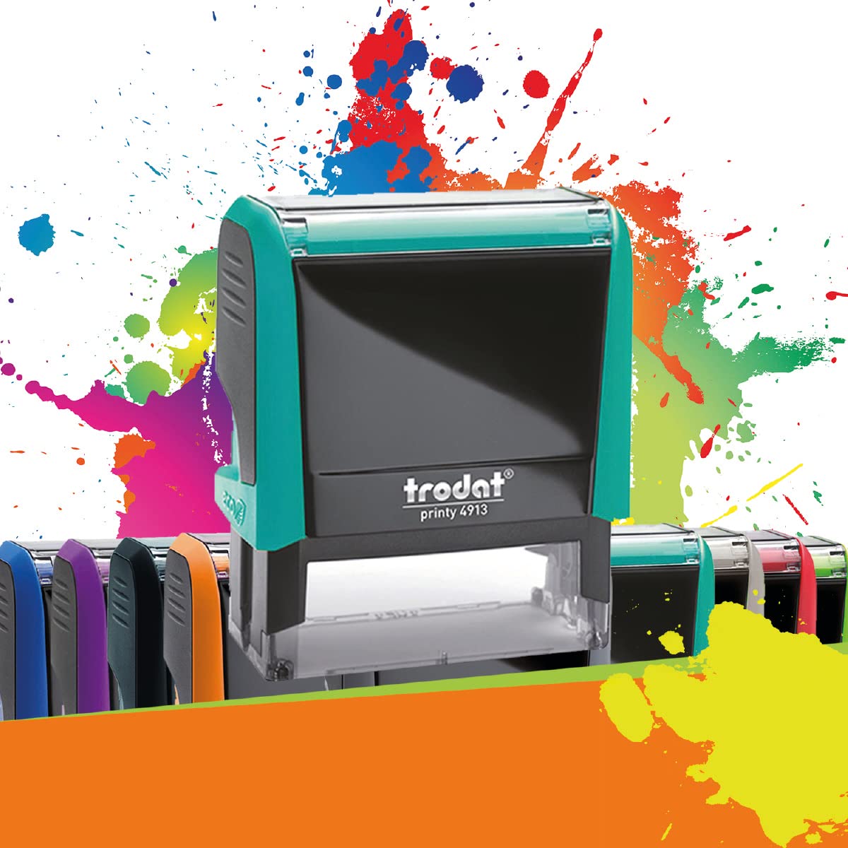Trodat Turquoise Printy 4913 - Professional Self-Inking Stamp With 5 Customizable Lines – Text Plate 58 X 22 Mm Included (Turquoise)