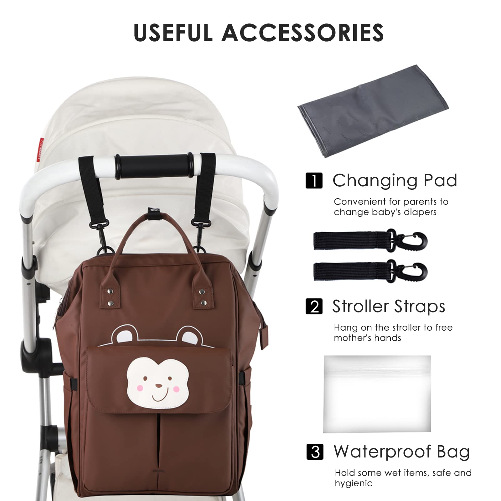 SONARIN Stylische Großer Kapazität Baby Wickelrucksack Wickeltasche,Multifunktions Wasserdicht Babytasche Wickeltasche Rucksack Reisetasche mit Wickelunterlage & Kinderwagen Haken