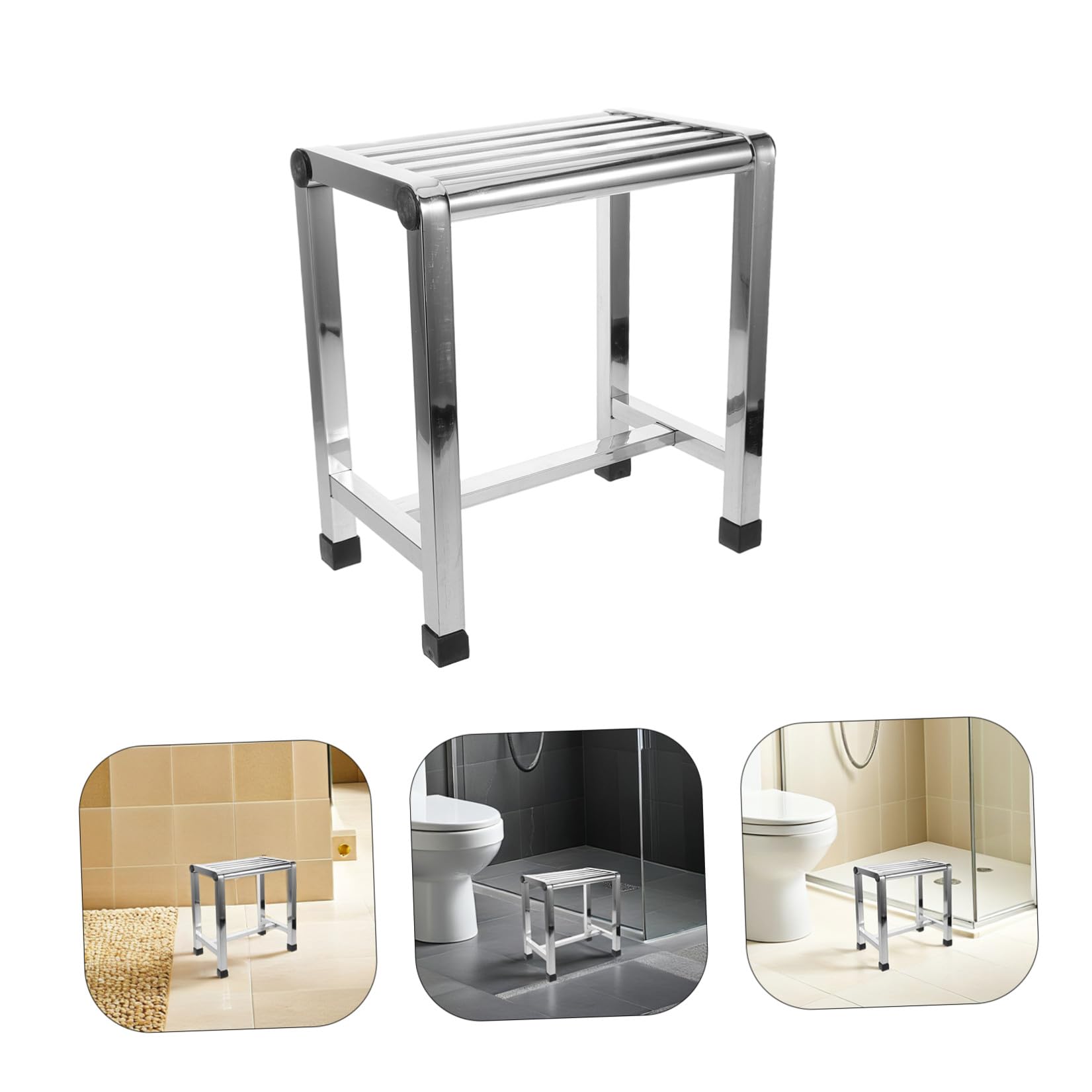 Homoyoyo Taburete de Baño para Ducha Banco Baño de Acero Inoxidable Plata Portátil para Personas Mayores y Adultos Entrenamiento y Balcón