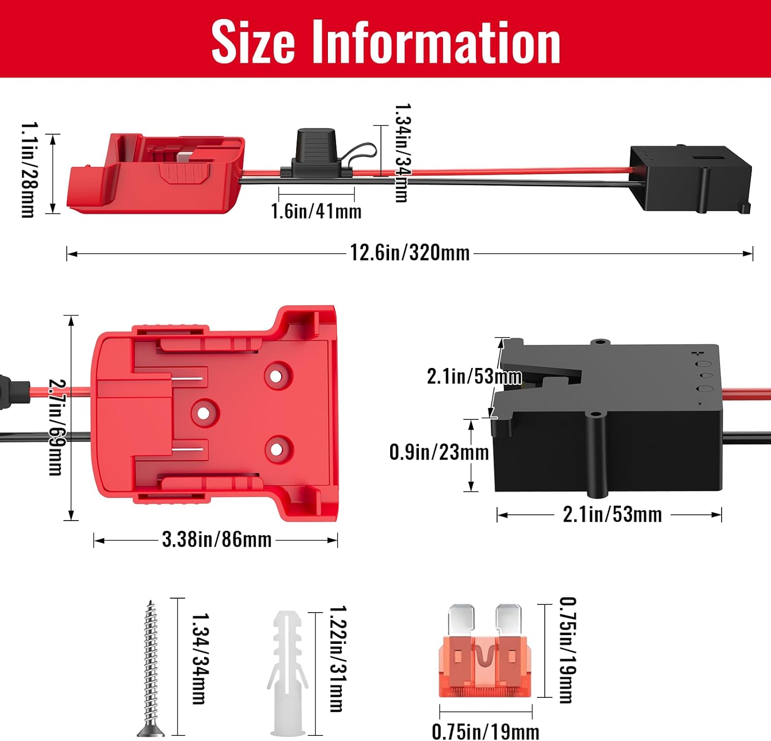 Power Wheel Azocek Adapter Compatible with Milwaukee 18V Battery with Wire Harness Connector Compatible with 12 Volt Power Wheel, 12AWG Wire with 40A Fuse - Image 4