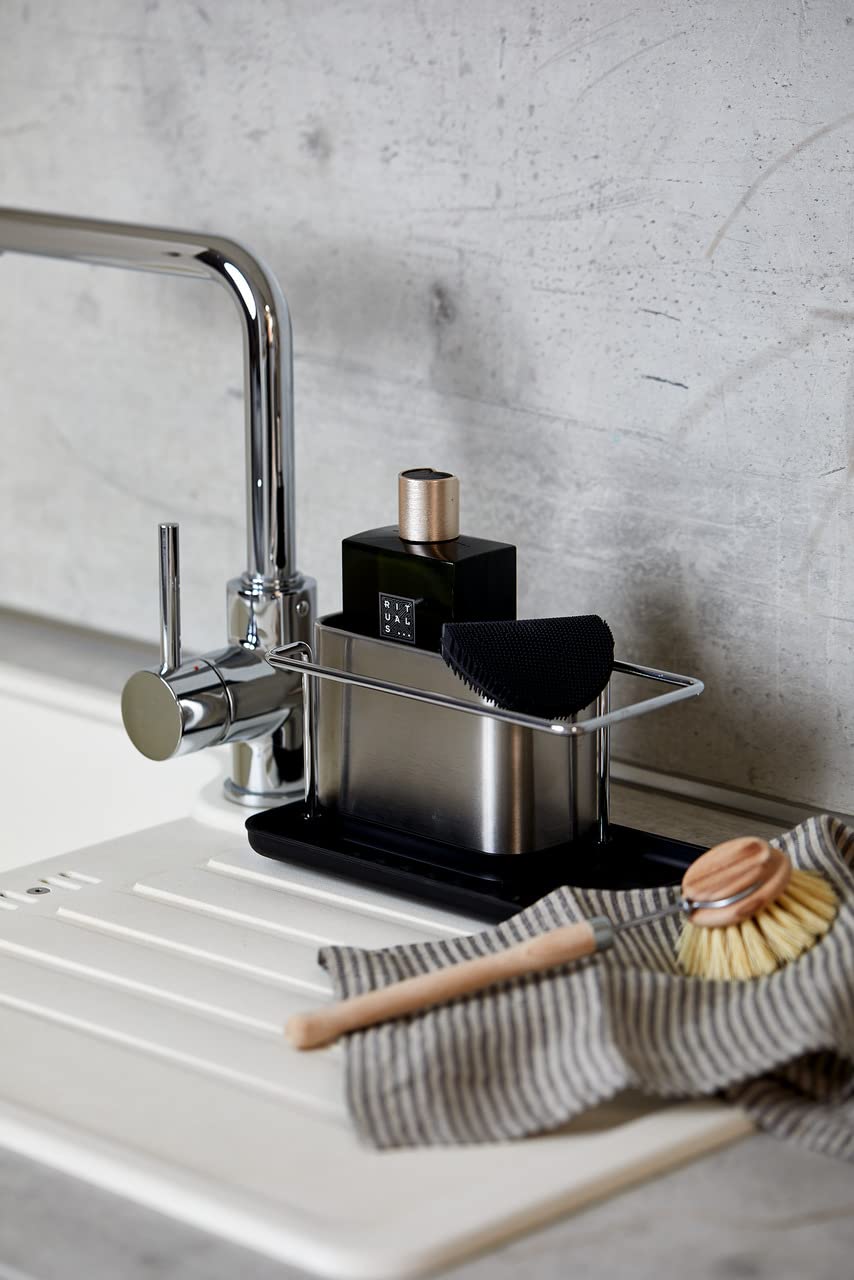 WENKO Mutfak Lavabo Düzenleyici, Süngerlik, Lavabo Bulaşık Pedi Tutucu, Mutfak Aksesuarları, Lavabo Tutucu, Mutfak Düzenleyiciler, Paslanmaz Çelikten Üretilmiştir, 21 x 10,5 x 12 cm