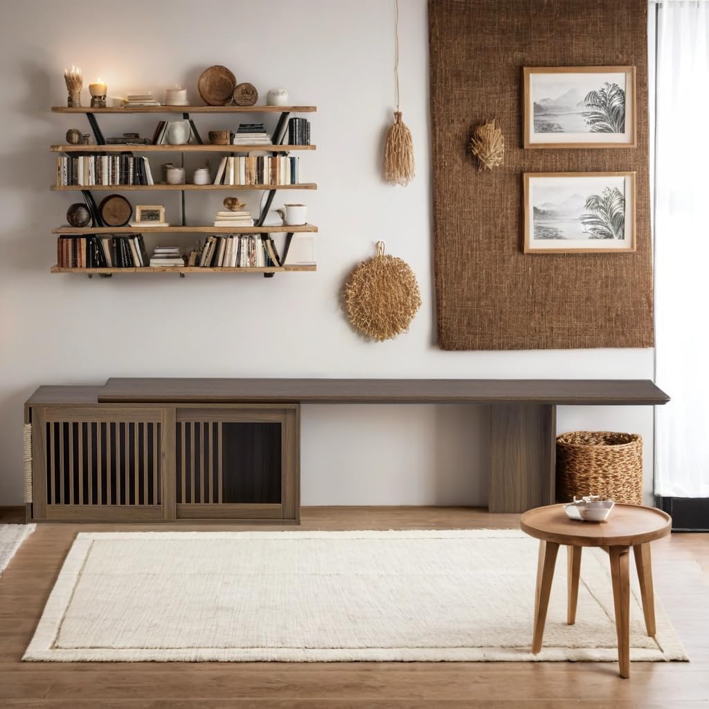 TV Stand with Cat Litter Box, 2 in 1 Cat Furniture and TV Entertainment Center with Extendable Table (Up to 85") Soft Cushion, Media Console Litter Box Enclosure for Living Room, Walnut