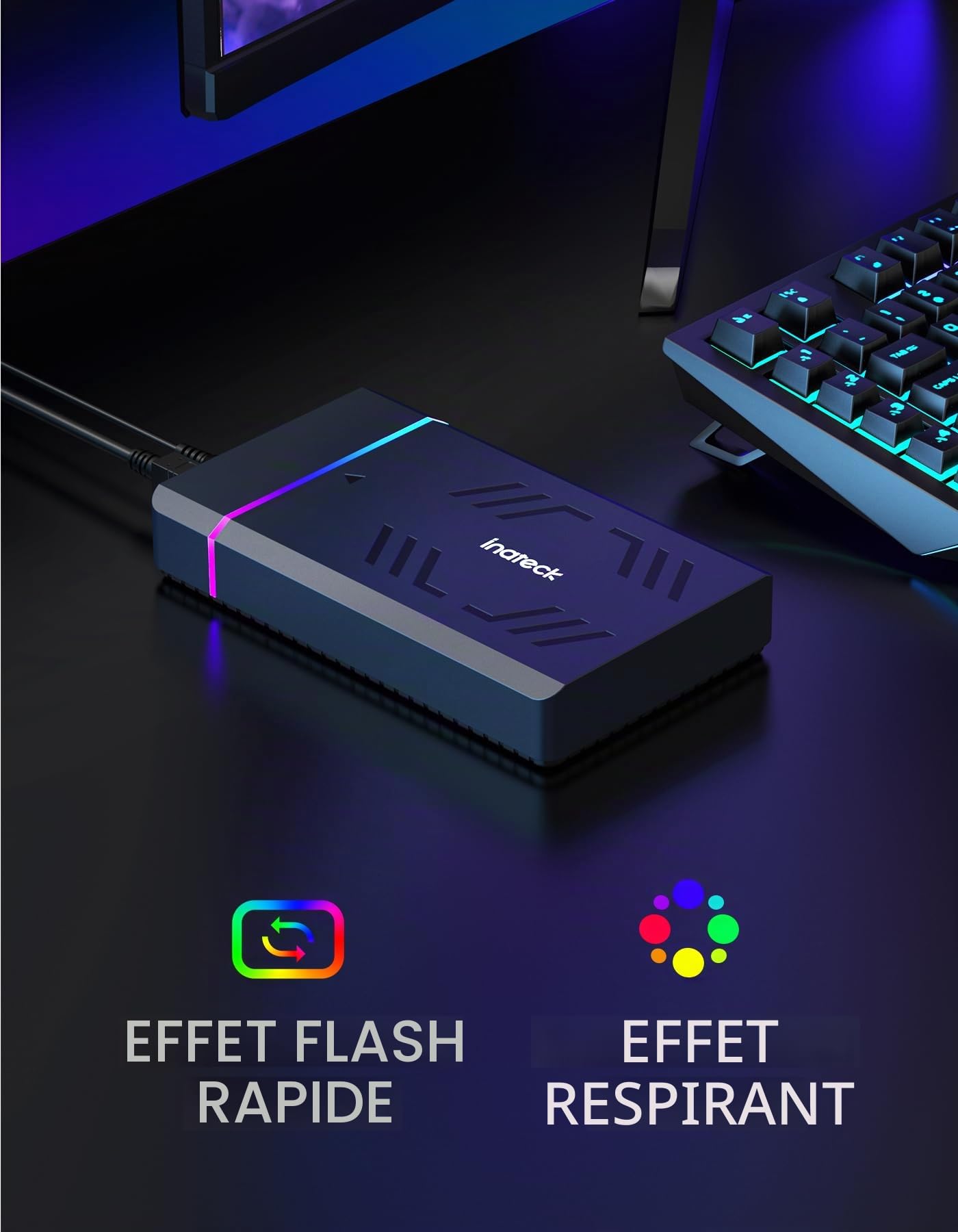 Inateck Boîtier Disque Dur RGB 3,5 Pouces, Boîtier Externe USB 3.0 pour SATA HDD et SSD 2,5''/3,5'', avec Ports d'Extension et Adaptateur d'alimentation 12V/2A, Prend en Charge jusqu'à 20 to, FE3003