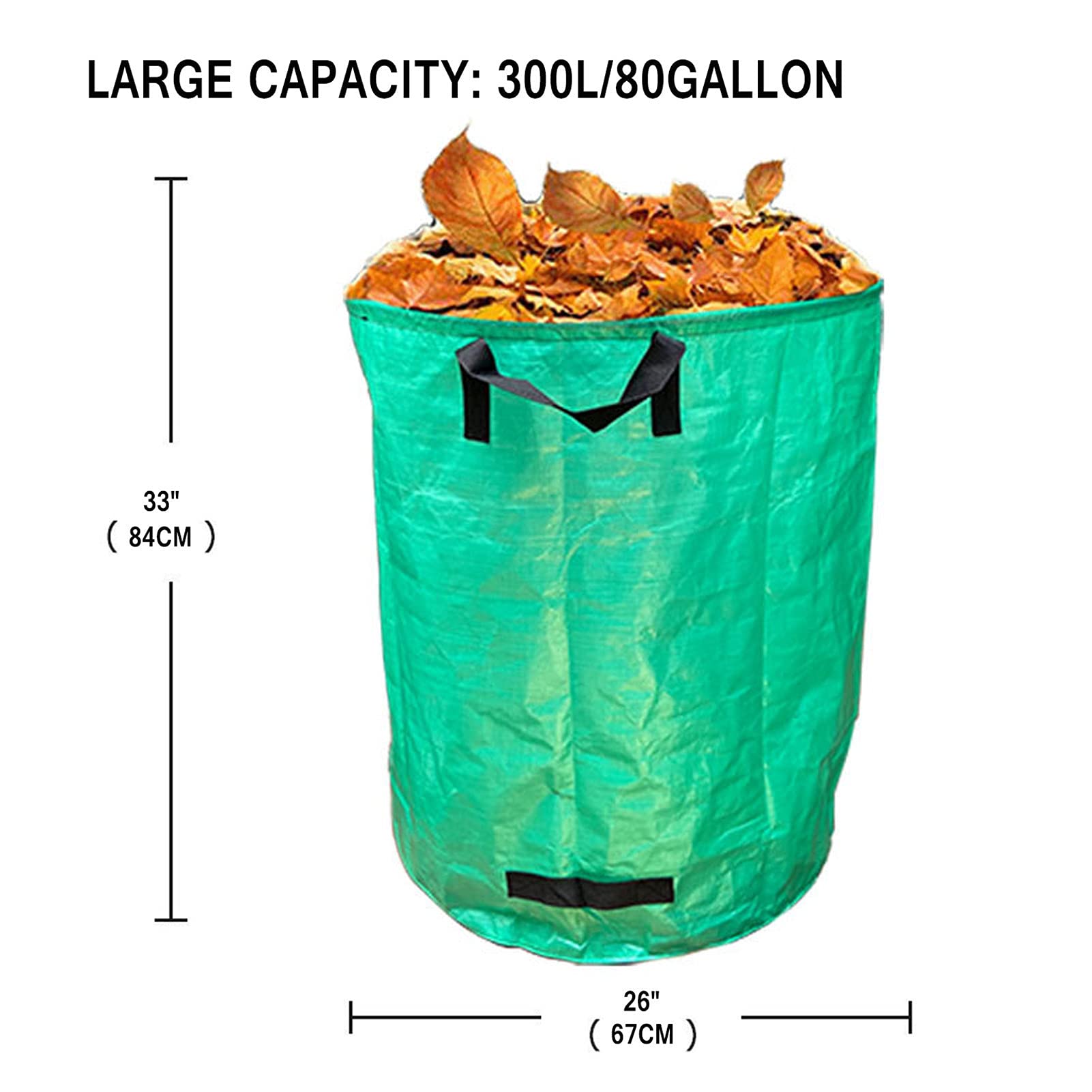 Sacs À Déchets De Jardin,1 À 3 Sacs,Ultra-Grande Capacité 300L/80 Gallon, Diamètre 67Cm,Hauteur 84Cm,avec Poignée,Sacs De Jardin Indéchirables Et Réutilisables,Vert,3PCS
