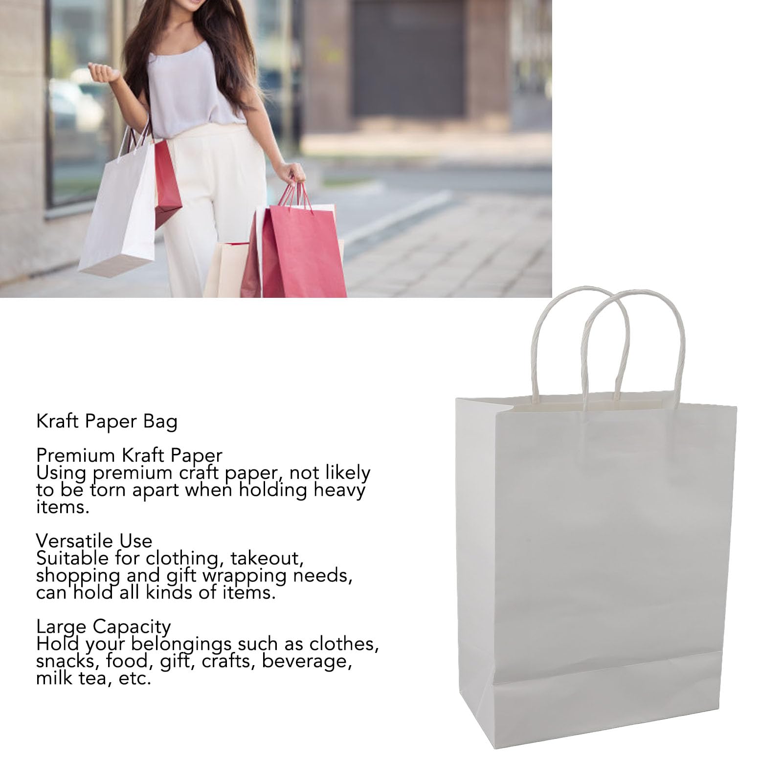 50 sacchetti regalo in carta kraft con manico, versatile borsa per la spesa in carta kraft per regali di nozze, borsa merchandising di grande capacità per abbigliamento, artigianato da asporto