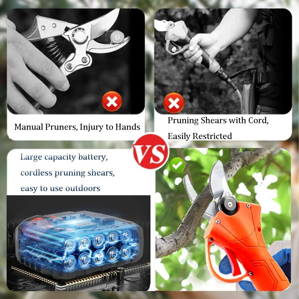 GeRRiT Electric Secateurs Cordless Pruning Shears with 25mm??.98 Inch??Cutting Diameter 1/2pcs Lithium Battery Rechargeable Less Effort Tree Branch Cutters Pruner for Gardening Bush Hedge