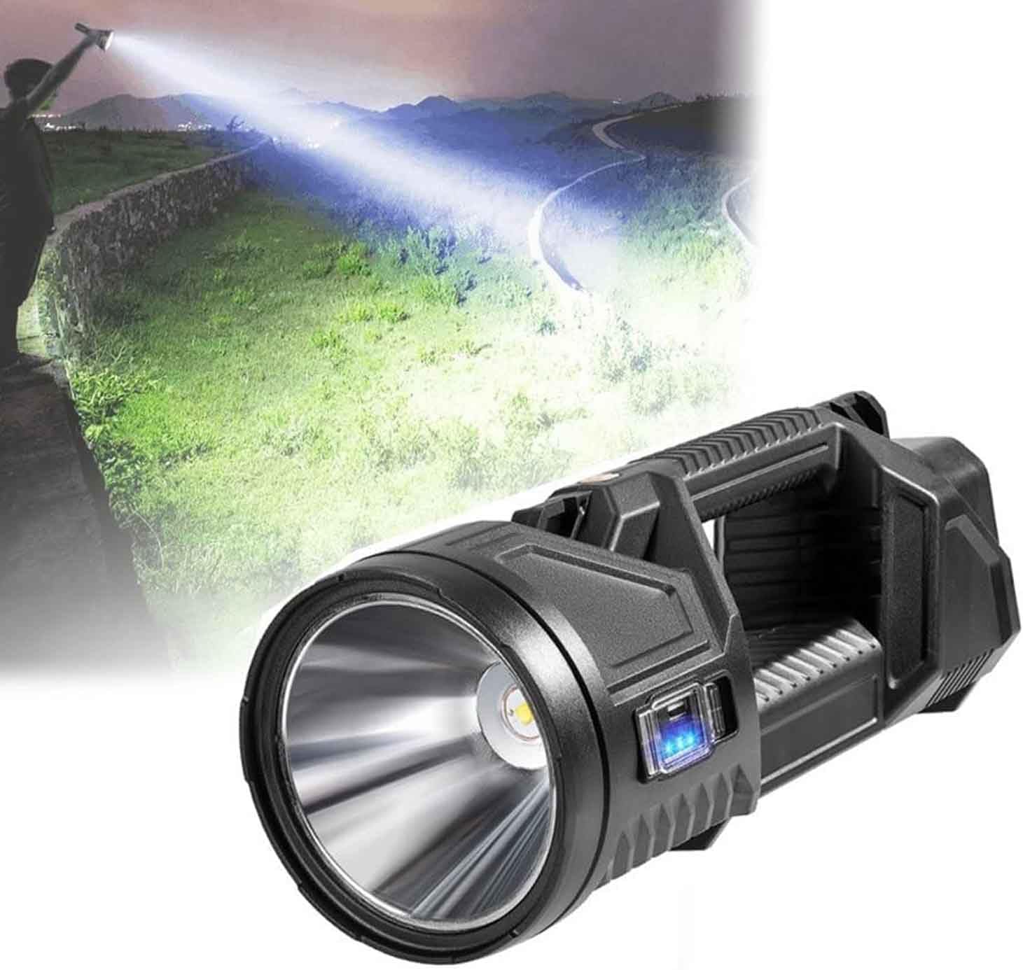 New German 1000000 lumens Waterproof Spot Lights Handheld Large searchlight, Outdoor Searchlight, Super Bright Solar Spotlight Flashlight, Rechargeable Solar Tactical Flashlight (L)