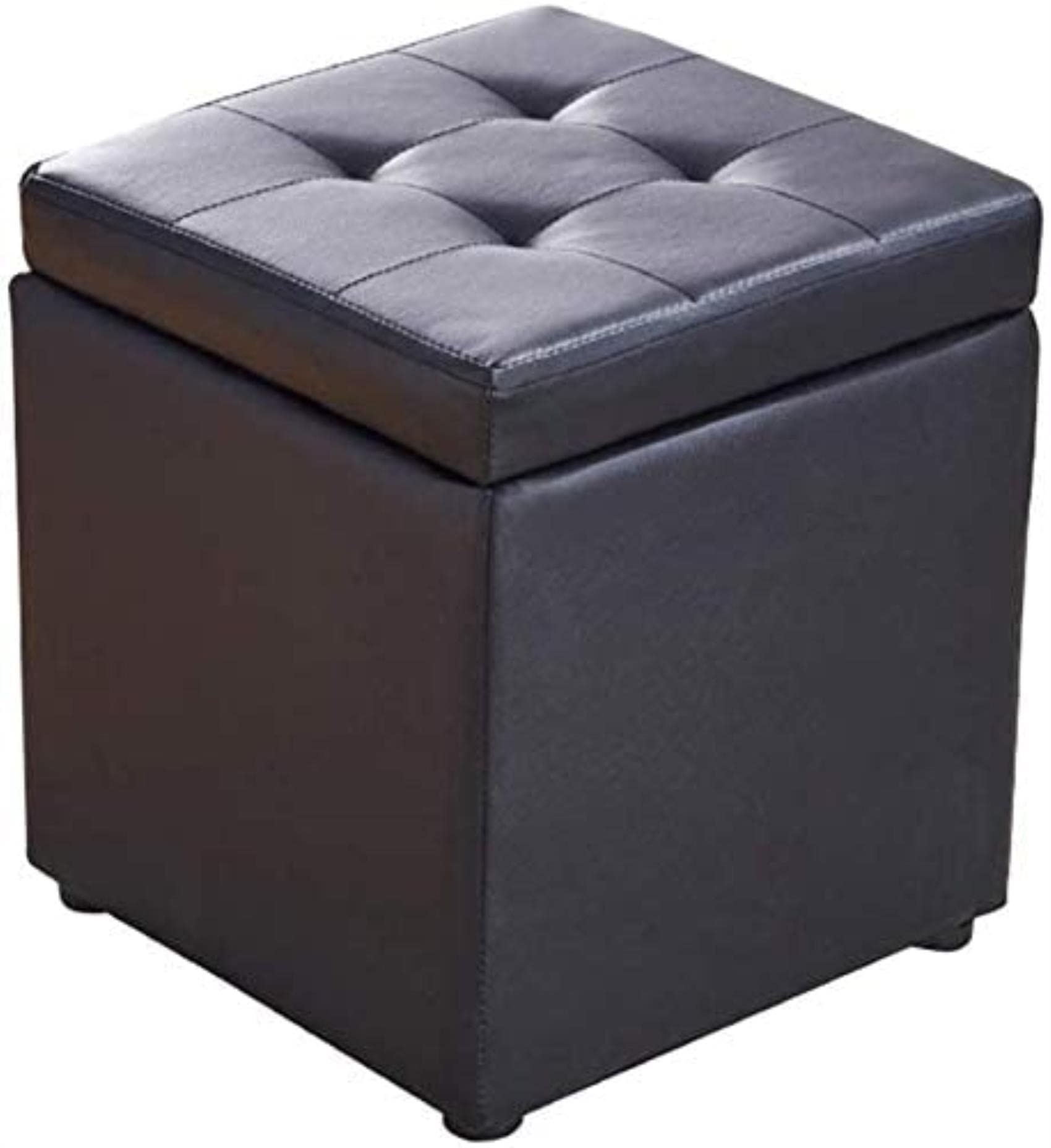 Pouf de rangement cube noir et banc repose-pieds en similicuir