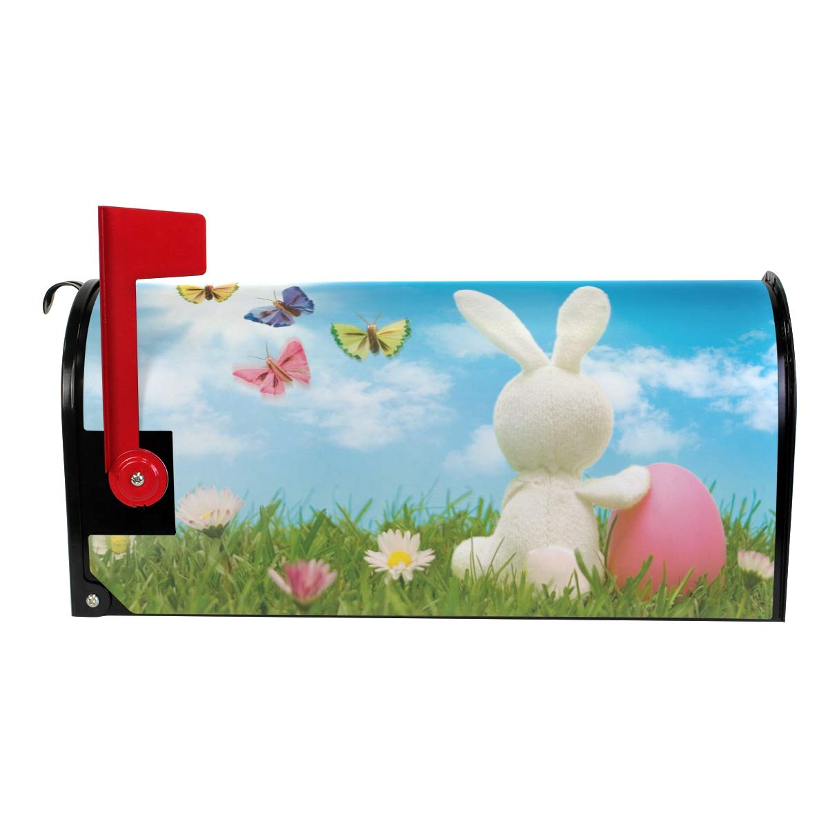 WOOR Easter-Bunny with Coloured Eggs Magnetic Mailbox Cover Oversized for Garden Yard Outdoor Decorations-25.5