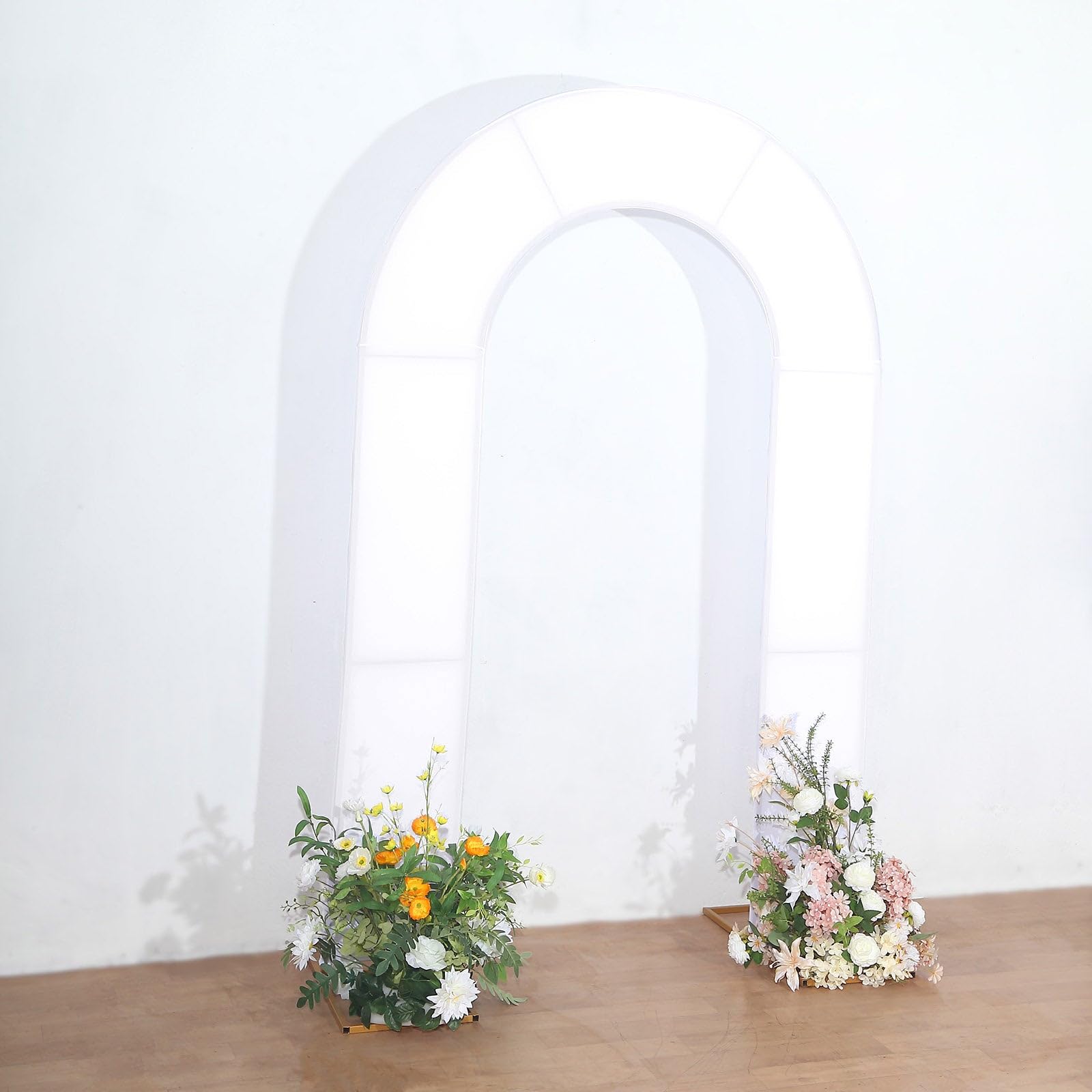 Tableclothsfactory 8ft White Spandex Fitted Open Arch Backdrop Cover, Double-Sided U-Shaped Wedding Arch Slipcover