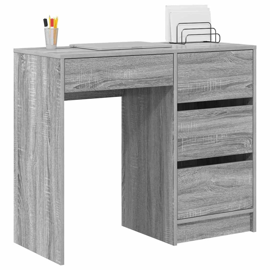 Scrivania grigio Sonoma, 90 x 37,5 x 75 cm, in legno, tavolo da lavoro con cassetto, spazio per riporre oggetti, per ufficio, casa, ergonomica, salvaspazio, durevole