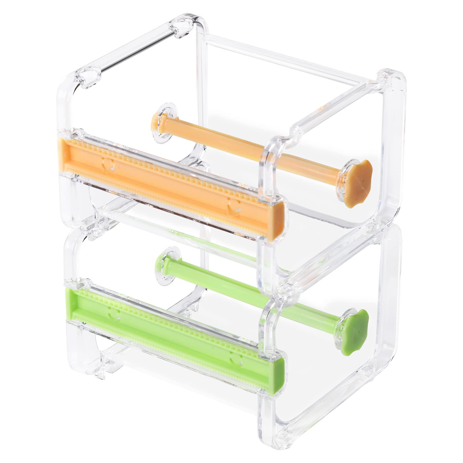 molshine 2 Pack Transparent Desktop Multi Washi Masking Tape Storage Dispenser,Tape Cutter,Tape Roll Holder (Not Include Masking Tape) (Yellow&amp;Green)