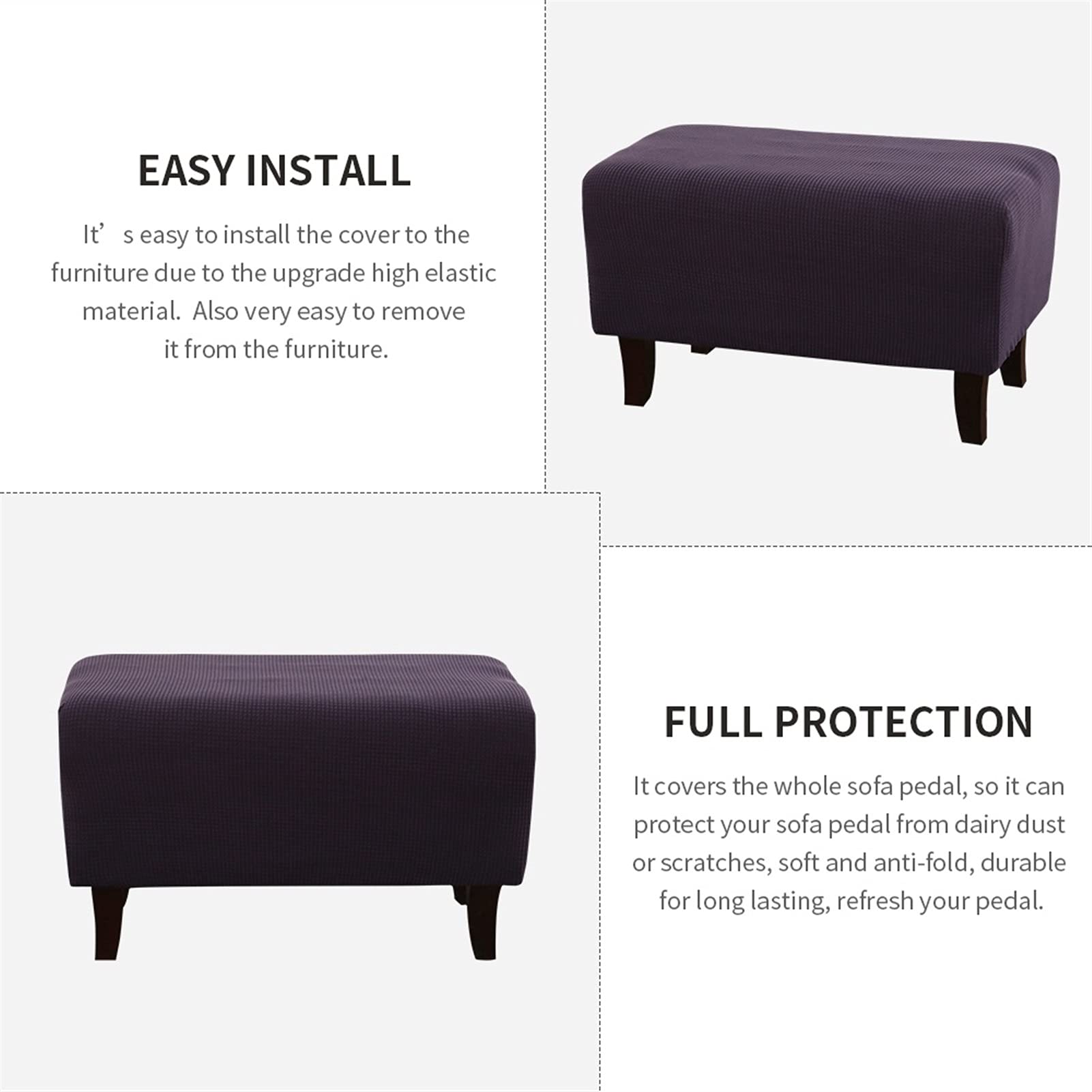 Rettangolare Copri Pouf, Elasticizzato Fodera per Pouf in Tessuto Jacquard Copertura Dell'Ottomano Morbido Elastico Fodera per Pouf Lavabile Copri Poggiapiedi per Soggiorno