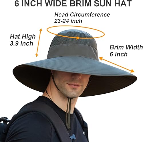 Miniatura 5 de Sombrero de sol de ala ancha para hombres y mujeres, protección UV, ventilado, sombreros de verano para pesca, senderismo, jardín, playa