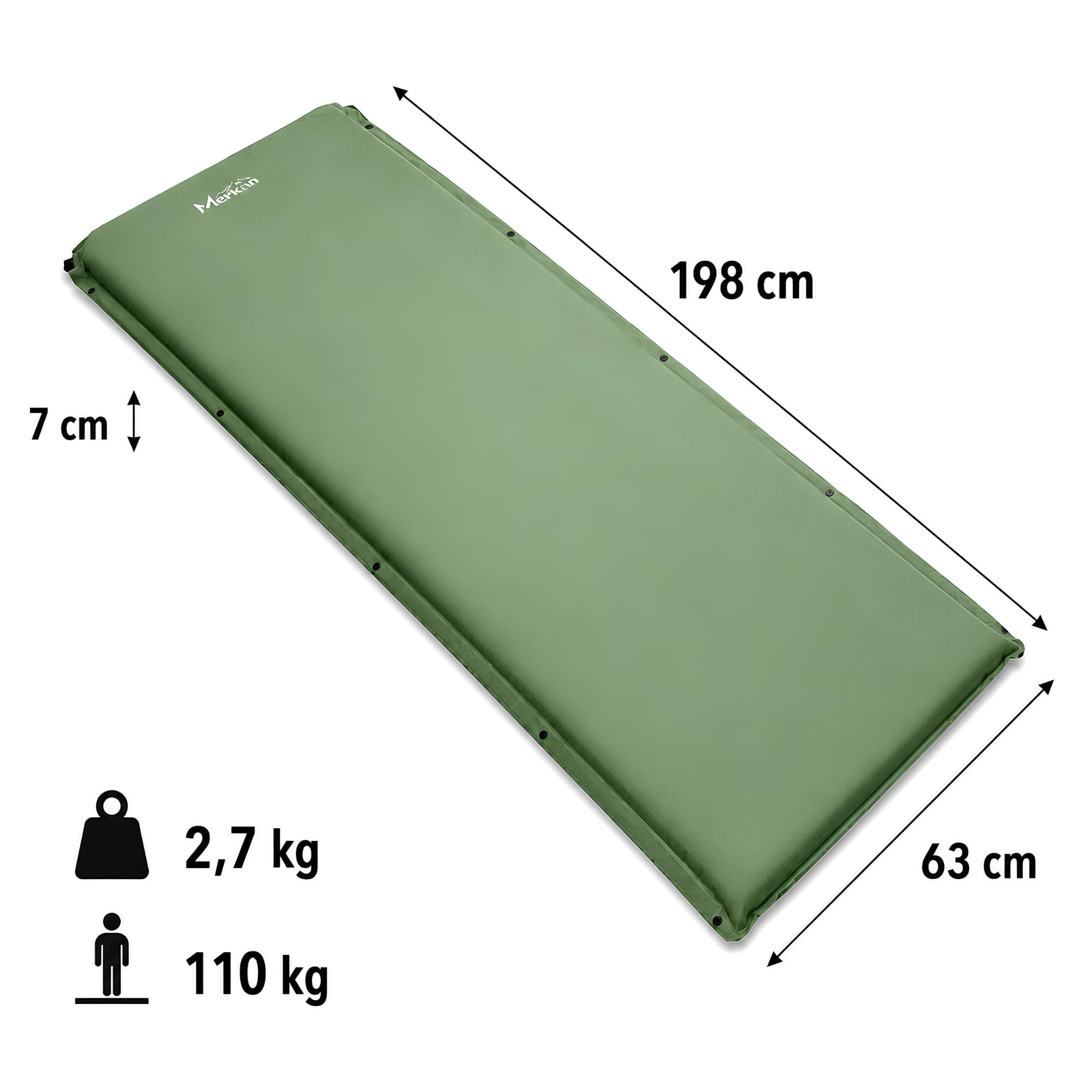 Mata Samopompująca 7 cm – Materac Turystyczny 198x63x7 cm do Namiotu, Karimata Kempingowa, Lekka Mata Biwakowa z Pokrowcem