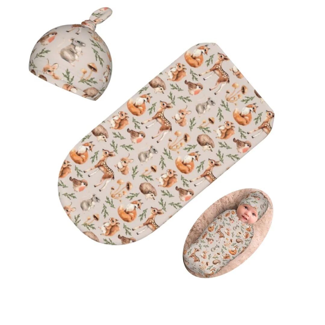 Cartoon Animals Newborn Swaddling Blanket Beanie Hat Sets Soft Baby Receiving Funny Animal Blanket Soft Sleeping Bag New Born Soft Sleep Sacks for Boys Girls, Foxs