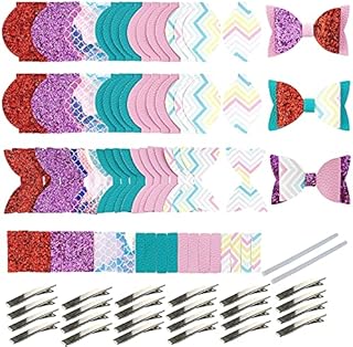 AOUXSEEM 24 Set Faux Leather Bows Making Kit for Beginners, Contains Glitter Jelly Transparent Vinyl Fabric Pieces, Alligator Clips, Make Fashionable Hair Clips Hair Accessories for Women Girls