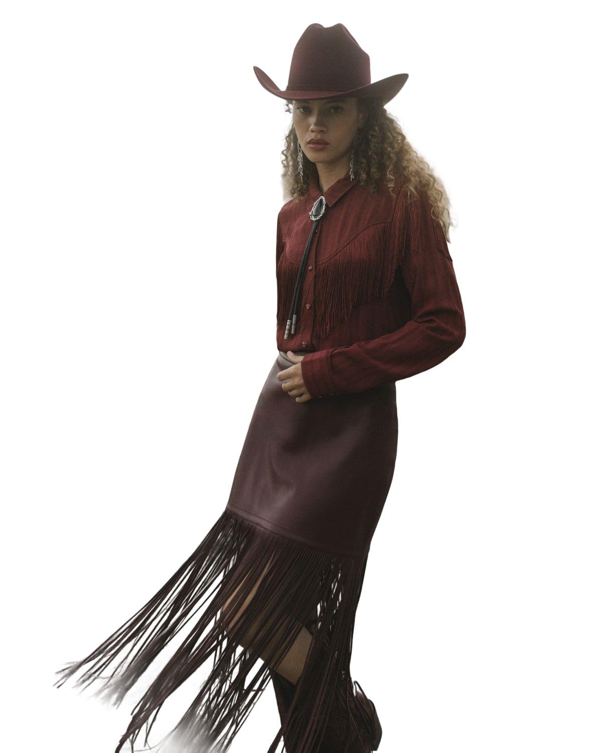 Idyllwind Womens Payson Faux Leather Fringe Maxi Skirt Cherry Medium