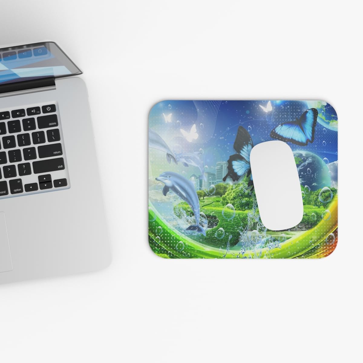 Frutiger Aero Mouse Pad, 9"x8" Rectangular, Y2K Nostalgic Retro Computer Aesthetic, 2000s Style Gift, Rectangle Shape for All Desk Sizes (Butterflies)