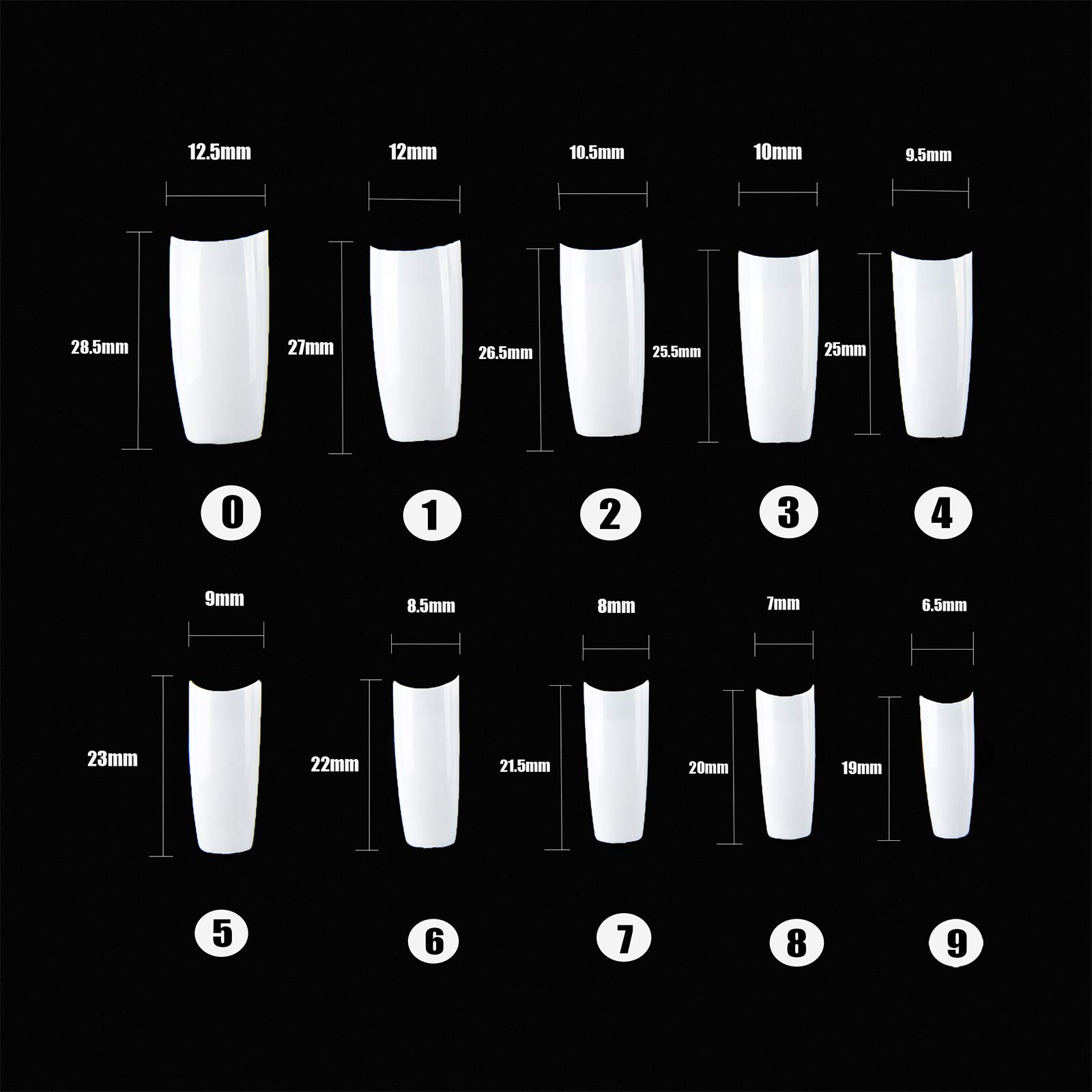 French Acrylic False Nail Tips, 500PCS Fake Nail Shape Artificial False Nails Tips 10 Sizes with Case for Nail Art Salons and Home DIY (White)